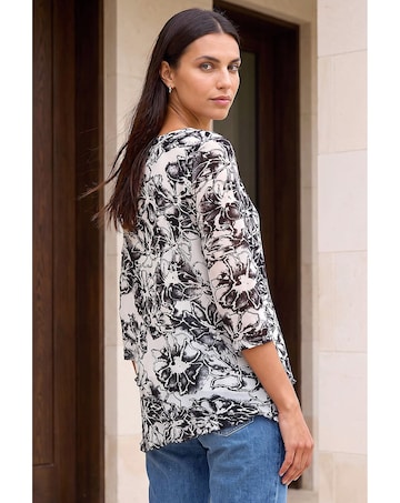 Roman Flock Floral Asymmetric Hem Top