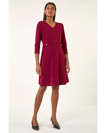 Roman V-Neck Buttoned Stretch Dress