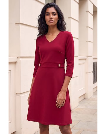 Roman V-Neck Buttoned Stretch Dress