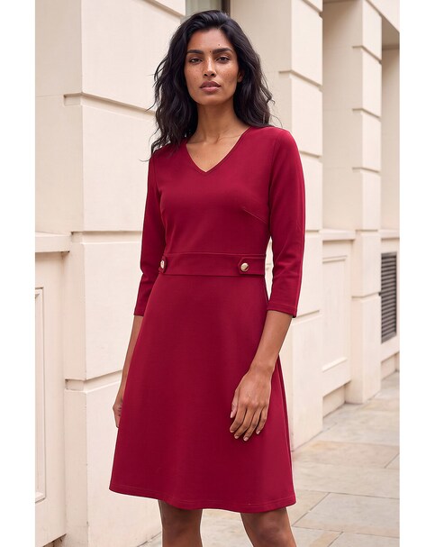 Roman V-Neck Buttoned Stretch Dress