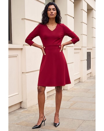 Roman V-Neck Buttoned Stretch Dress