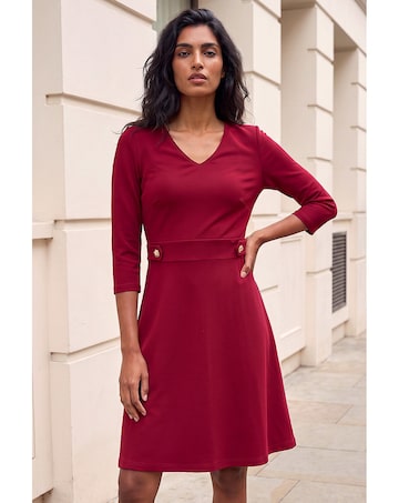 Roman V-Neck Buttoned Stretch Dress