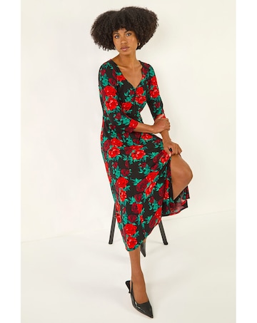 Roman Rose Ruched Midi Dress
