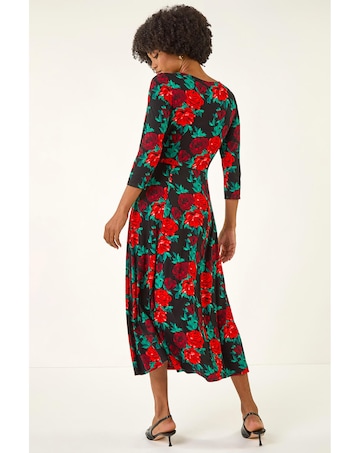 Roman Rose Ruched Midi Dress