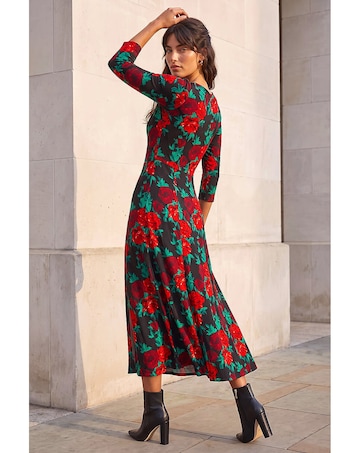 Roman Rose Ruched Midi Dress