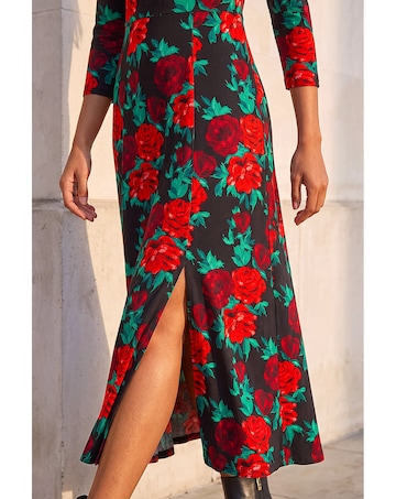 Roman Rose Ruched Midi Dress