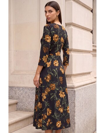 Roman Floral Ruched Stretch Midi Dress