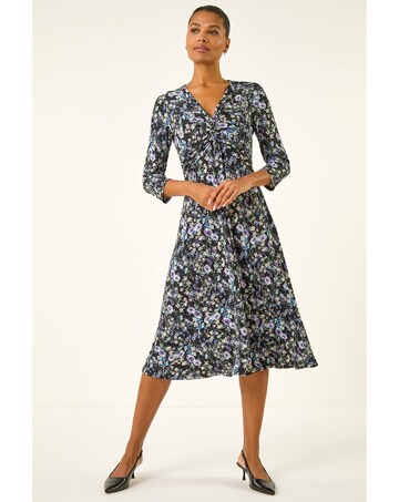 Roman Floral Twisted Front Midi Dress