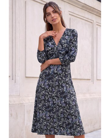 Roman Floral Twisted Front Midi Dress