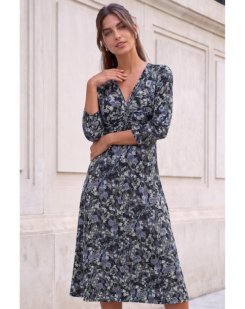 Roman Floral Twisted Front Midi Dress