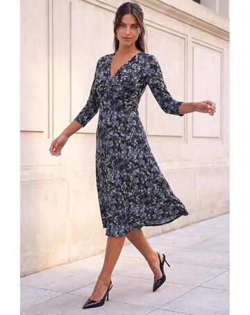 Roman Floral Twisted Front Midi Dress