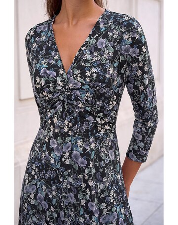Roman Floral Twisted Front Midi Dress