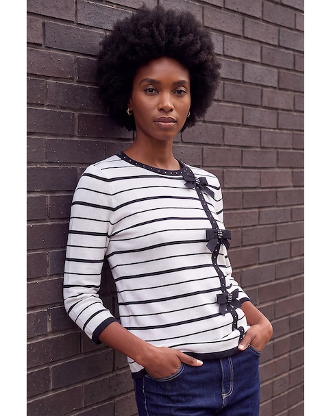 Roman Stripe Bow Detail Knit Jumper