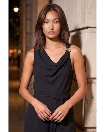Roman Cowl Neck Hardware Trim Jumpsuit