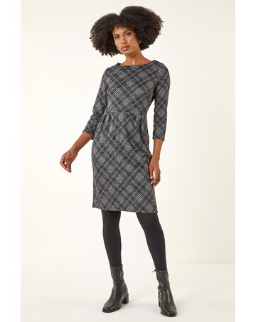 Roman Checked Front Pleat Shift Dress