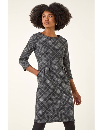 Roman Checked Front Pleat Shift Dress