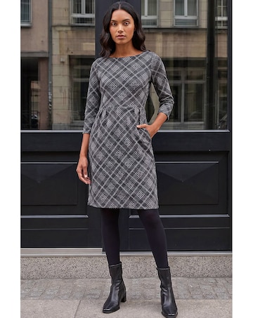 Roman Checked Front Pleat Shift Dress