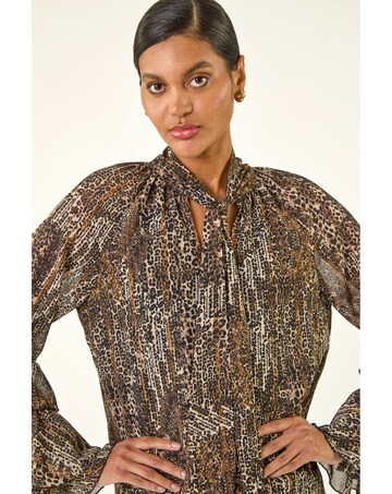 Roman Animal Print Tie Front Flared Top
