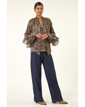 Roman Animal Print Tie Front Flared Top