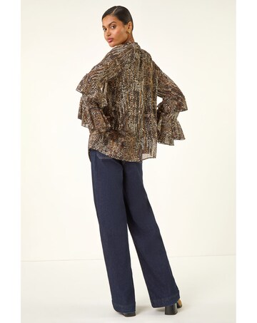 Roman Animal Print Tie Front Flared Top