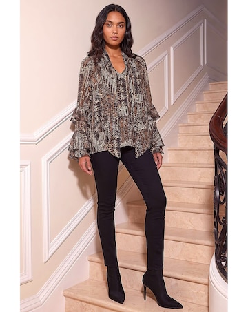 Roman Animal Print Tie Front Flared Top