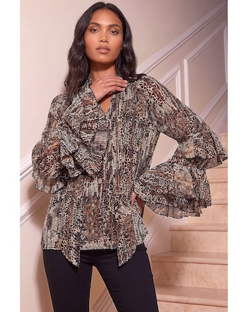 Roman Animal Print Tie Front Flared Top