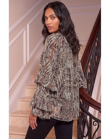 Roman Animal Print Tie Front Flared Top