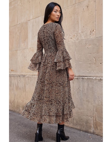 Roman Animal Frill Sleeve Midi Dress