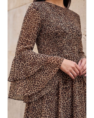 Roman Animal Frill Sleeve Midi Dress