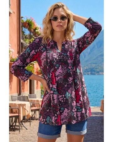 Roman Abstract Animal Pintuck Shirt