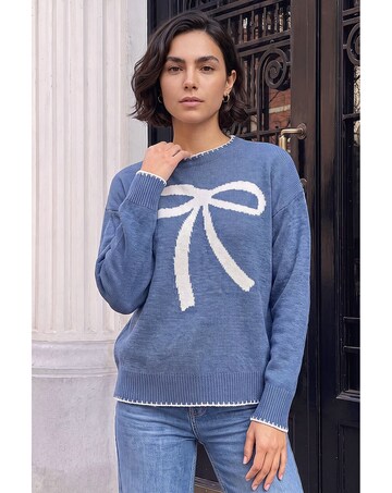 Roman Contrast Stitch Bow Knit Jumper
