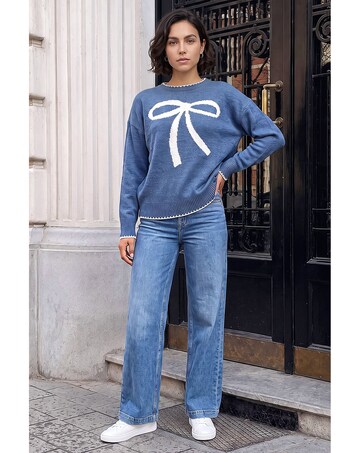 Roman Contrast Stitch Bow Knit Jumper