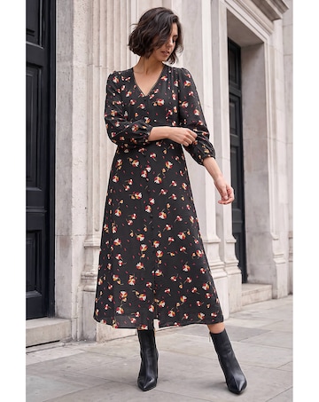 Roman Lace Floral Print Midi Dress