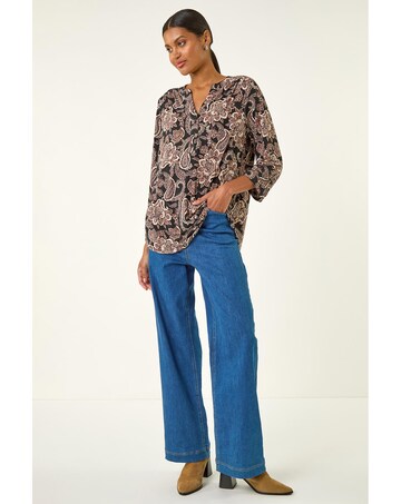 Roman Paisley Print V-Neck Stretch Shirt