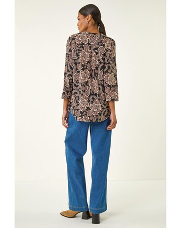 Roman Paisley Print V-Neck Stretch Shirt