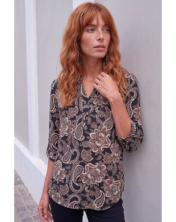 Roman Paisley Print V-Neck Stretch Shirt
