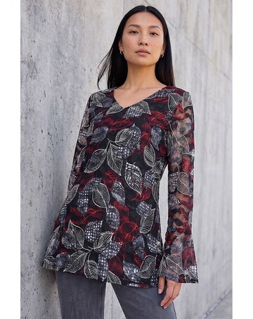 Roman Leaf Printed Lace V-Neck Top