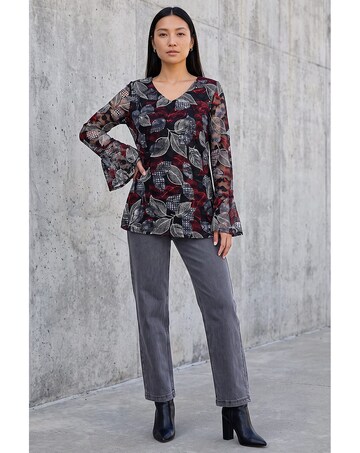 Roman Leaf Printed Lace V-Neck Top