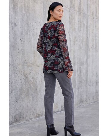 Roman Leaf Printed Lace V-Neck Top