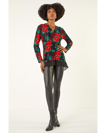 Roman Floral Print V-Neck Chiffon Top