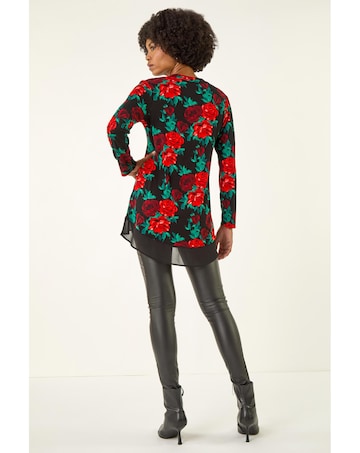 Roman Floral Print V-Neck Chiffon Top