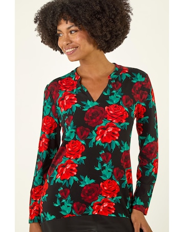 Roman Floral Print V-Neck Chiffon Top