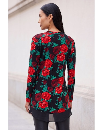 Roman Floral Print V-Neck Chiffon Top