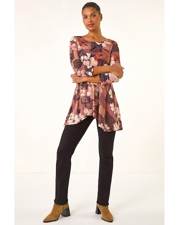 Roman Floral Print Hanky Hem Stretch Top