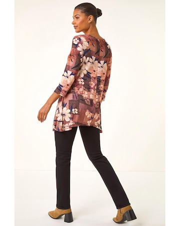 Roman Floral Print Hanky Hem Stretch Top