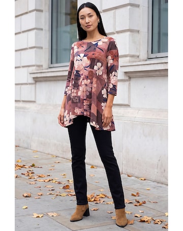 Roman Floral Print Hanky Hem Stretch Top