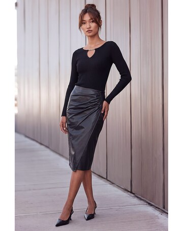 Roman Faux Leather Ruched Wrap Skirt