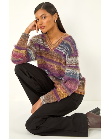 Roman Textured Stripe V-Neck Knit Jumper
