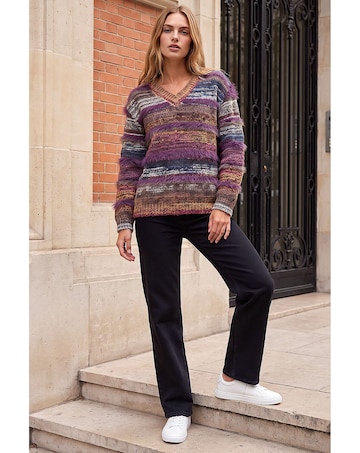 Roman Textured Stripe V-Neck Knit Jumper