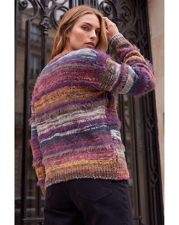 Roman Textured Stripe V-Neck Knit Jumper